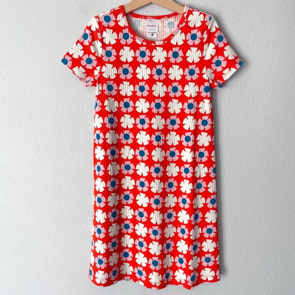 Hanna Andersson Drop Needle Rib Dress Far Out Flowers on Orange Spice 8 (130) - Picture 1 of 8